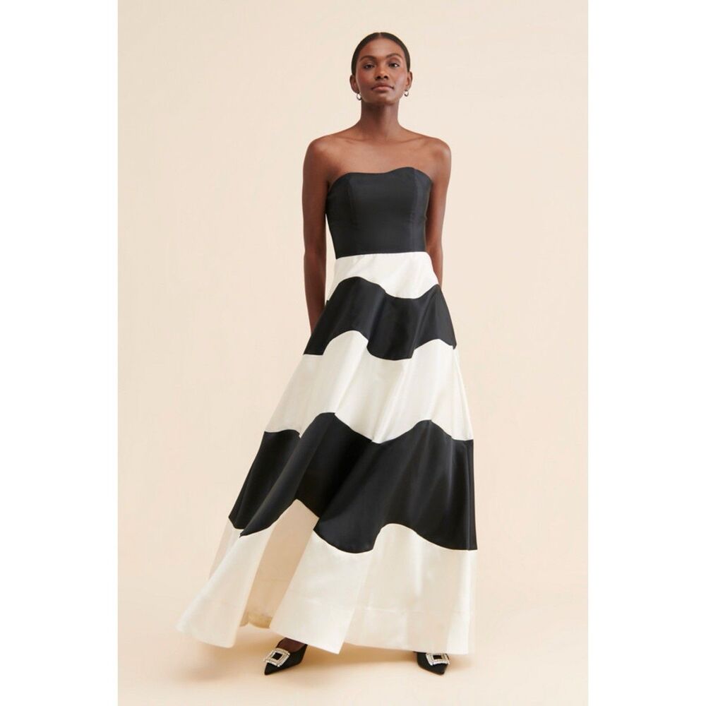 Anthropologie Hutch Strapless Maxi Dress Formal Gown Black White Colorblock 8 - Picture 1 of 16